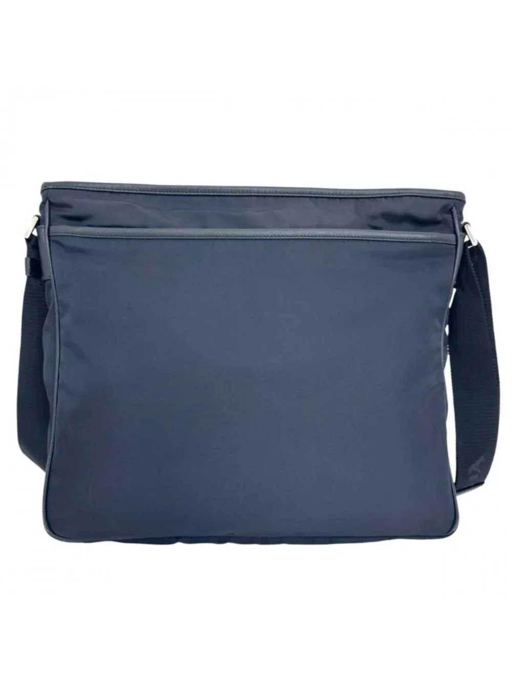 Prada Shoulder Bag Crossbody Nylon Saffiano Leather Navy Silver